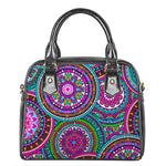 Purple Teal Circle Mandala Print Shoulder Handbag