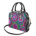 Purple Teal Circle Mandala Print Shoulder Handbag