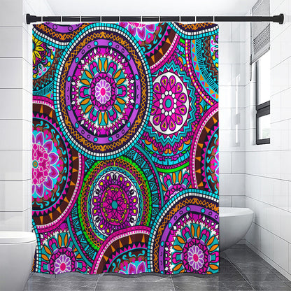 Purple Teal Circle Mandala Print Shower Curtain