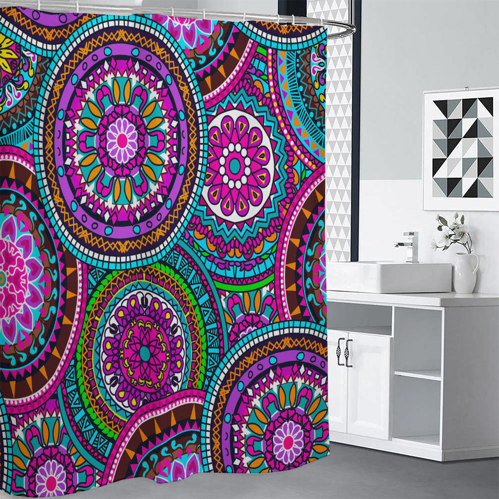 Purple Teal Circle Mandala Print Shower Curtain
