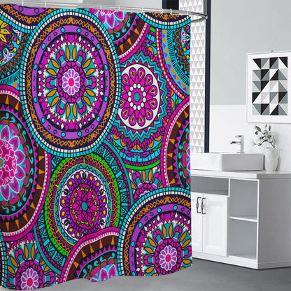 Purple Teal Circle Mandala Print Shower Curtain