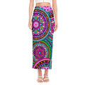 Purple Teal Circle Mandala Print Side Slit Maxi Skirt