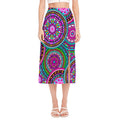 Purple Teal Circle Mandala Print Side Slit Midi Skirt