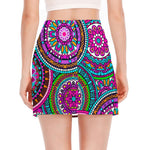 Purple Teal Circle Mandala Print Side Slit Mini Skirt