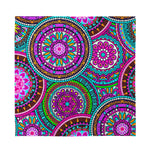 Purple Teal Circle Mandala Print Silk Bandana