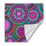 Purple Teal Circle Mandala Print Silk Bandana