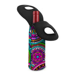 Purple Teal Circle Mandala Print Single Neoprene Wine Tote
