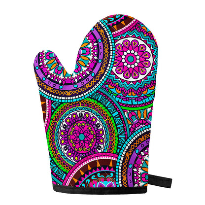 Purple Teal Circle Mandala Print Single Oven Mitt