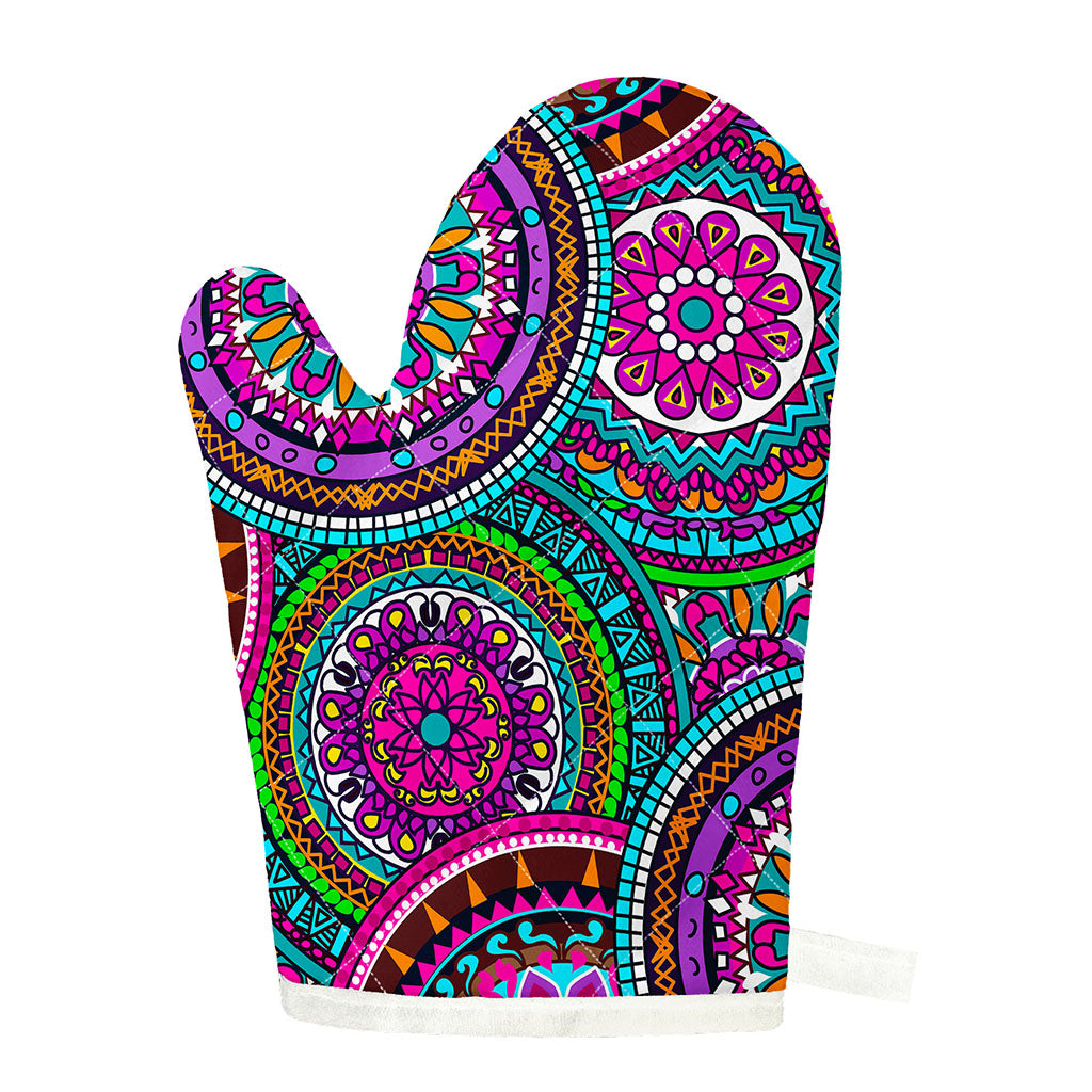 Purple Teal Circle Mandala Print Single Oven Mitt