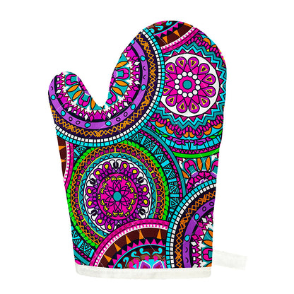 Purple Teal Circle Mandala Print Single Oven Mitt