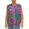 Purple Teal Circle Mandala Print Sleeveless Baseball Jersey