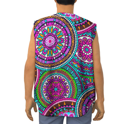 Purple Teal Circle Mandala Print Sleeveless Baseball Jersey