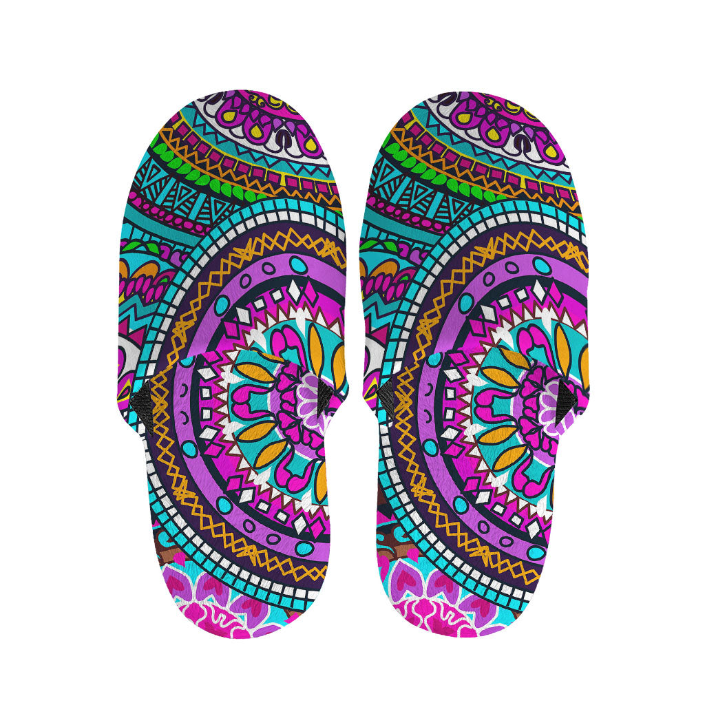 Purple Teal Circle Mandala Print Slippers