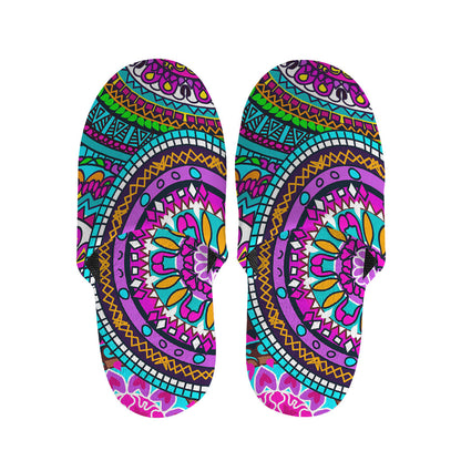 Purple Teal Circle Mandala Print Slippers