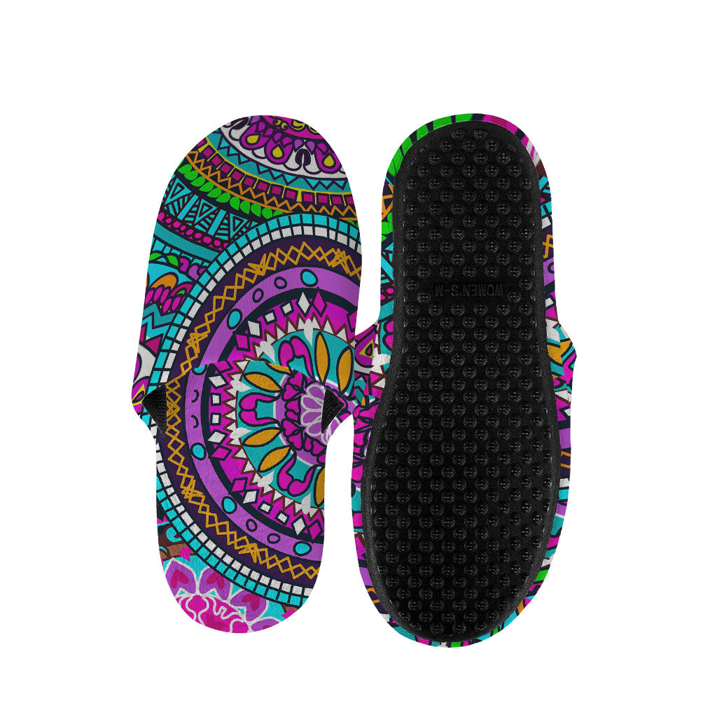 Purple Teal Circle Mandala Print Slippers