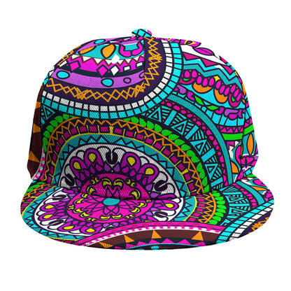 Purple Teal Circle Mandala Print Snapback Cap