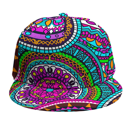 Purple Teal Circle Mandala Print Snapback Cap