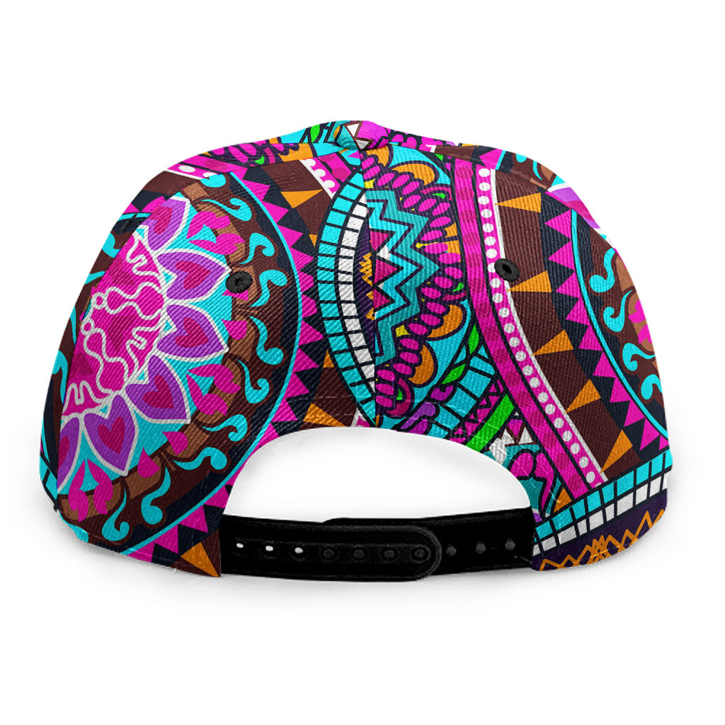 Purple Teal Circle Mandala Print Snapback Cap