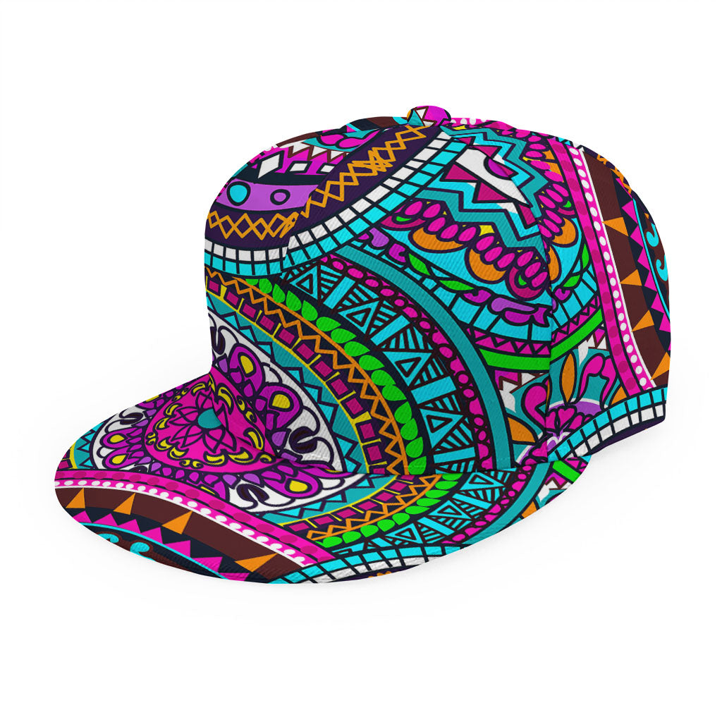 Purple Teal Circle Mandala Print Snapback Cap