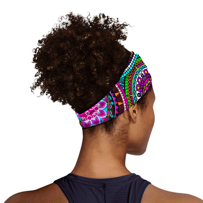 Purple Teal Circle Mandala Print Sports Headband