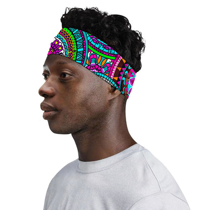 Purple Teal Circle Mandala Print Sports Headband