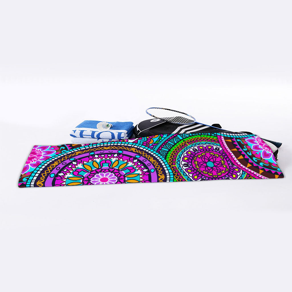Purple Teal Circle Mandala Print Sports Towel