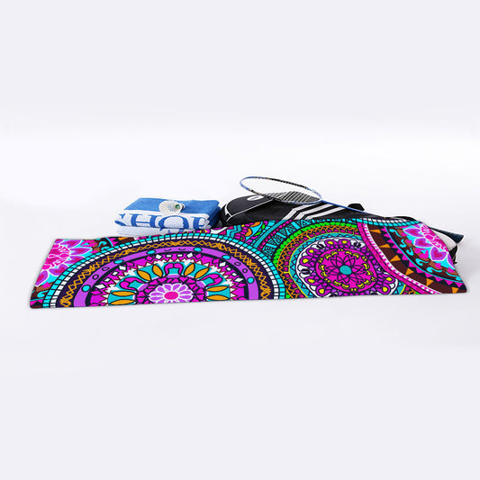 Purple Teal Circle Mandala Print Sports Towel