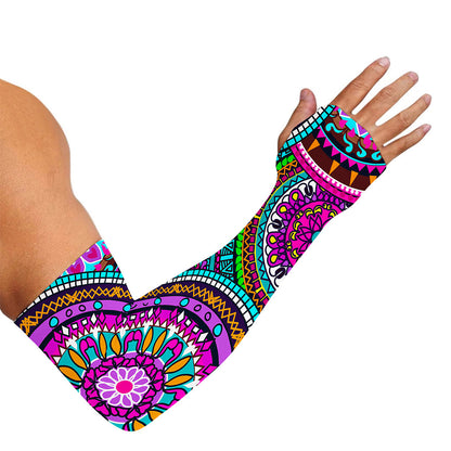 Purple Teal Circle Mandala Print Sun Protection Arm Sleeves