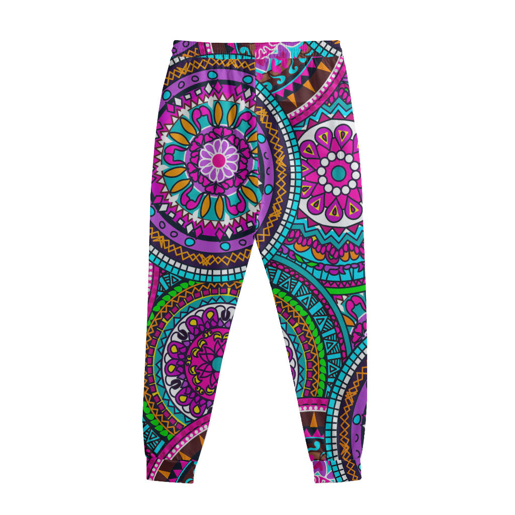 Purple Teal Circle Mandala Print Sweatpants