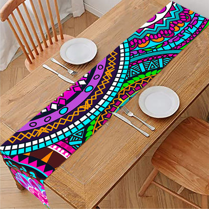 Purple Teal Circle Mandala Print Table Runner