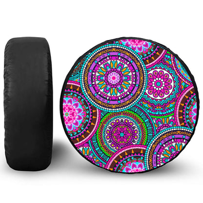 Purple Teal Circle Mandala Print Tire Cover