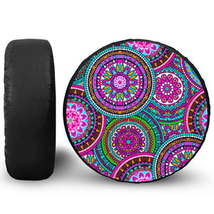 Purple Teal Circle Mandala Print Tire Cover