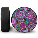 Purple Teal Circle Mandala Print Tire Cover With Camera Hole