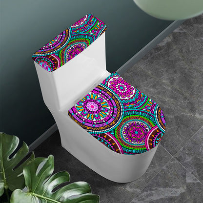 Purple Teal Circle Mandala Print Toilet Lid And Tank Cover Set