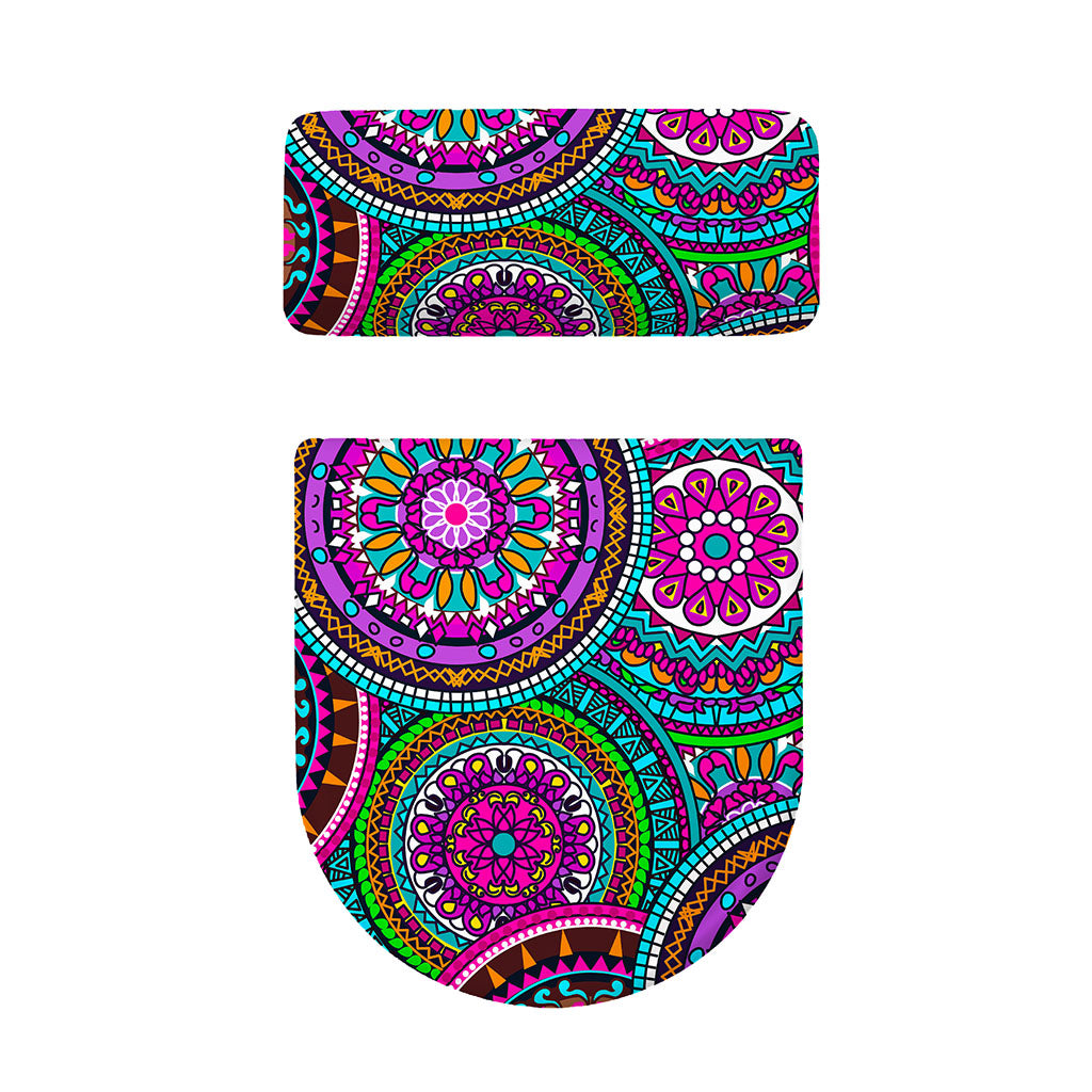 Purple Teal Circle Mandala Print Toilet Lid And Tank Cover Set