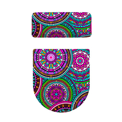 Purple Teal Circle Mandala Print Toilet Lid And Tank Cover Set