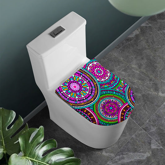 Purple Teal Circle Mandala Print Toilet Lid Cover