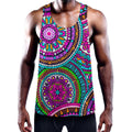 Purple Teal Circle Mandala Print Men's Workout Tank Top