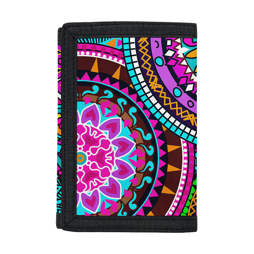 Purple Teal Circle Mandala Print Trifold Wallet