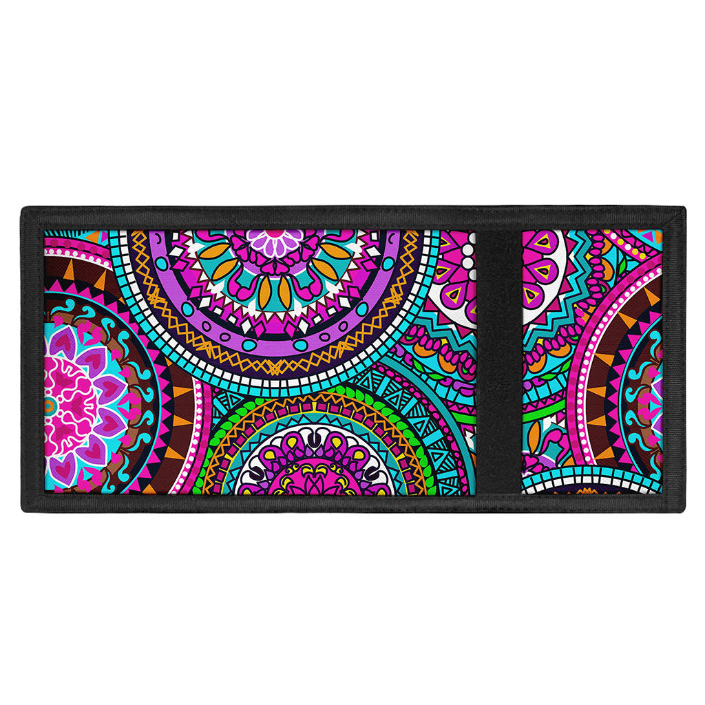 Purple Teal Circle Mandala Print Trifold Wallet