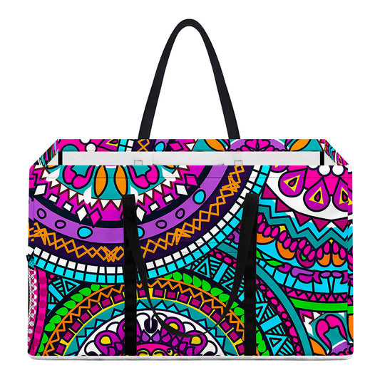 Purple Teal Circle Mandala Print Utility Tote Bag