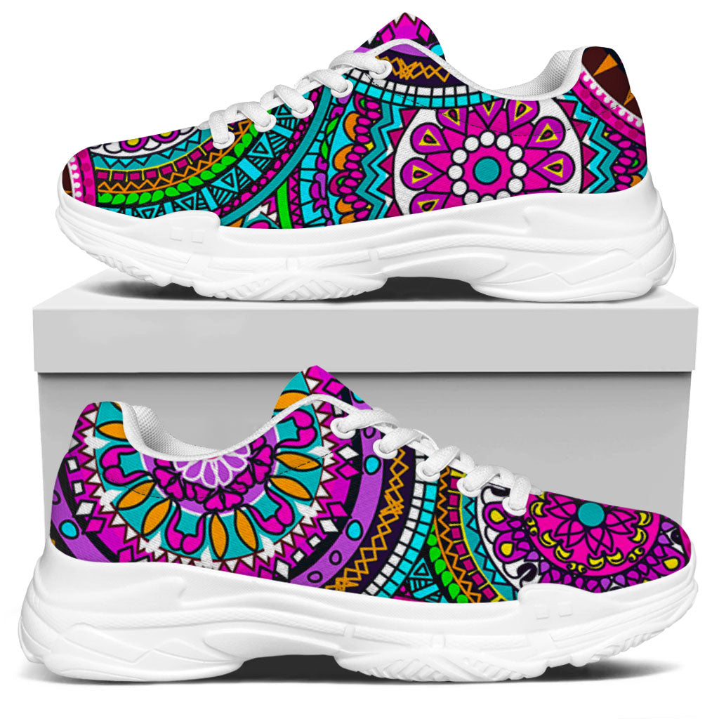 Purple Teal Circle Mandala Print White Chunky Shoes