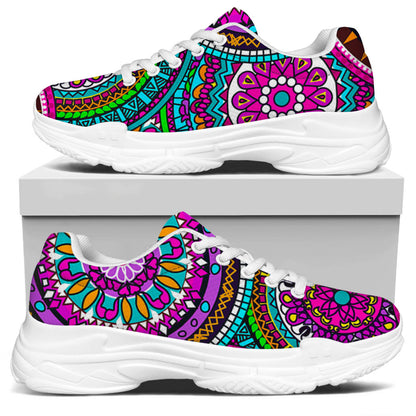 Purple Teal Circle Mandala Print White Chunky Shoes