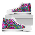 Purple Teal Circle Mandala Print White High Top Sneakers