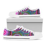 Purple Teal Circle Mandala Print White Low Top Sneakers