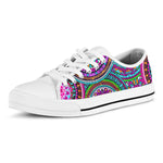 Purple Teal Circle Mandala Print White Low Top Sneakers