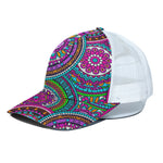Purple Teal Circle Mandala Print White Mesh Trucker Cap