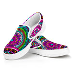 Purple Teal Circle Mandala Print White Slip On Sneakers