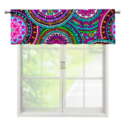Purple Teal Circle Mandala Print Window Valance