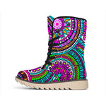 Purple Teal Circle Mandala Print Winter Boots